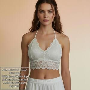 White Laced Halter Crop Top Size Large